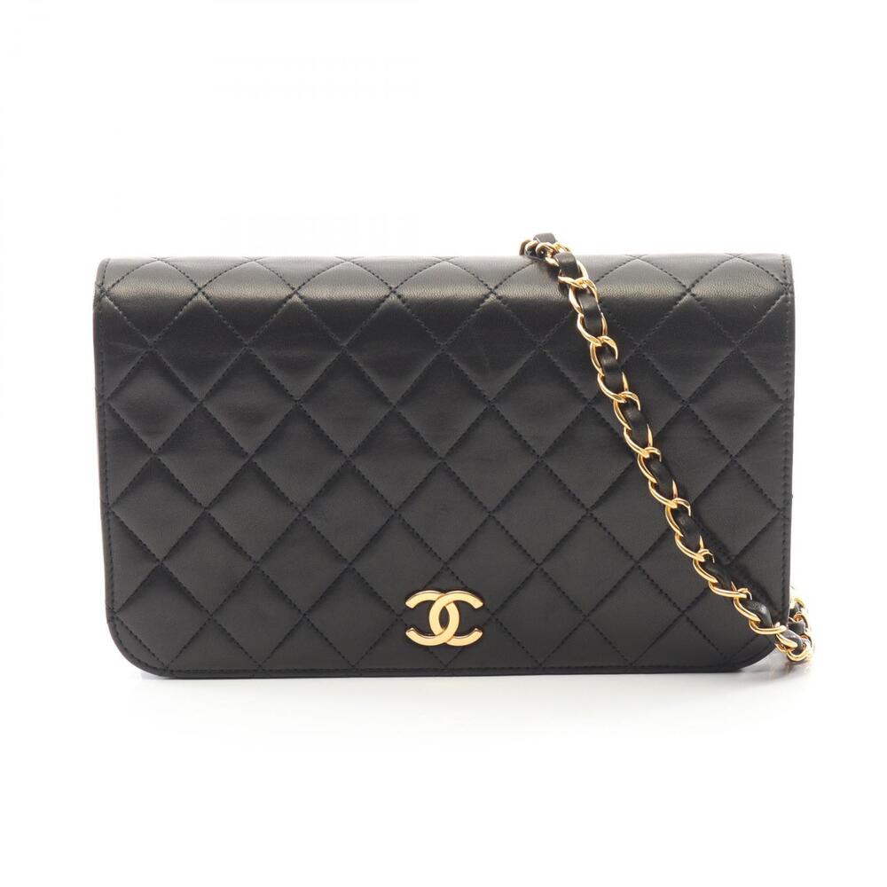 Chanel Matelasse Full Flap Shoulder Bag Lambskin Sheepskin Black